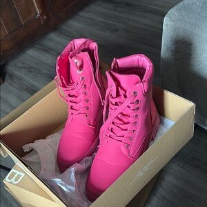 Shoe Dazzle Pink Combat Boots Vibrant and Eye-Catching
